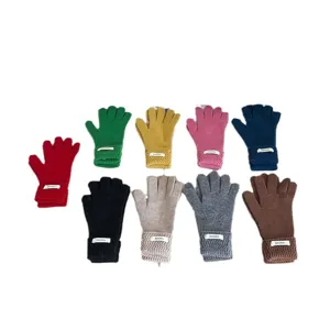 Guantes de punto de lana cálidos de invierno guantes táctiles de color sólido para mujer