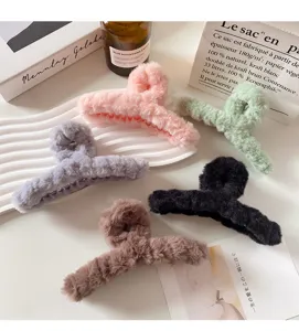 Plush hair claw large fluffy shark clip winter hair accessories aesthetic style cute soft design