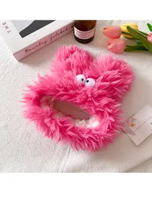Süßes rosa flauschiges Monster Stirnband mit großen Augen für Gesichtswäsche Make-up.