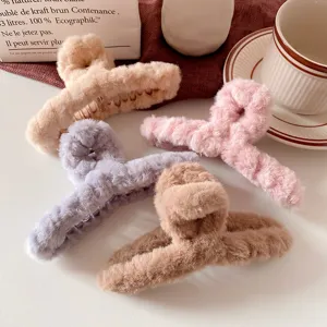 Fluffy plush hair claw clip large winter shark clip cute hair accessories for women