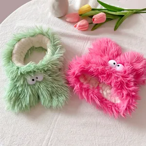 Flauschiges Plüsch Stirnband mit großen lustigen Augen für Gesichtsreinigung Make-up.