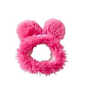 Süßes rosa Plüsch-Stirnband mit großen Augen, ideal für Gesichtsreinigung und Make-up-Routine.