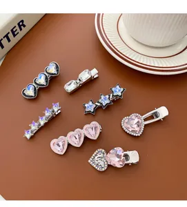 Ensemble de pinces à cheveux strass cœur et étoile style coréen, accessoires étincelants.