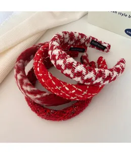 New year red woven headband tweed hair hoop chic thick hair accessories for women and girls daily