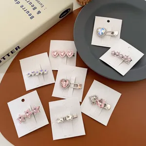 Ensemble de pinces à cheveux strass cœur et étoile, accessoires brillants doux.