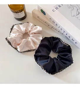 Coleteros de satén elegantes con ribete de encaje, gomas para el pelo vintage para mujeres.