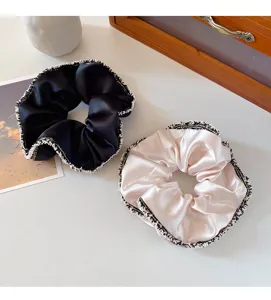 Coleteros de pelo de saten elegantes con borde de tweed, accesorios suaves para mujeres.
