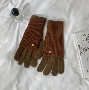 Details of winter color block knitted gloves, touchscreen long warm gloves for cold weather.
