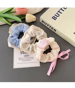 Retro vintage δαντέλα scrunchies χαριτωμένα λουλουδάτα αξεσουάρ μαλλιών για αλογοουρά