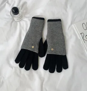 Color block knitted gloves winter warm long touchscreen gloves for women and men grey and black