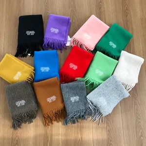 Koreanischer Stil Herbst Winter einfarbiger Wollschal mit Stickerei und Quasten Damen Herren