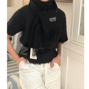Koreanischer Stil einfarbiger bestickter Wollschal mit Fransen fuer Damen und Herren
