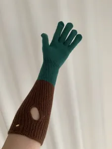 Long colorblock knitted gloves warm winter arm warmers soft touch screen thermal gloves
