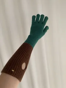 Long color block knitted arm warmers gloves for women and men warm winter cycling fashion.