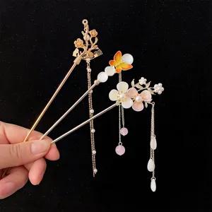 Stile cinese vintage bastoncino per capelli fiore forcina accessori eleganti donna
