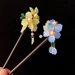 Forcina per capelli floreale stile cinese fatto a mano nappa accessorio dettaglio