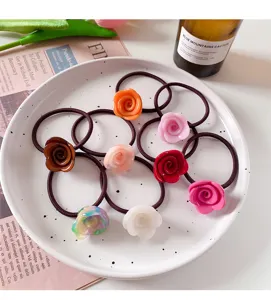 Franse vintage acetaat roos bloem haarbanden elastisch paardenstaart touw dames accessoires