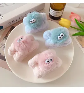 Fluffy plush face wash wristbands cute pom-pom absorbent towels for spa makeup routine.