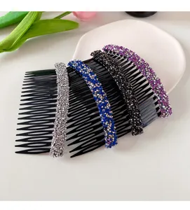 Sparkling rhinestone hair comb detail view, non-slip insert comb for elegant styling.