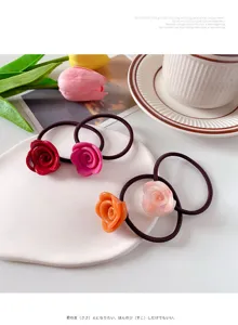 Franse vintage acetaat roos bloem haarrekkers elegante elastische paardenstaart set