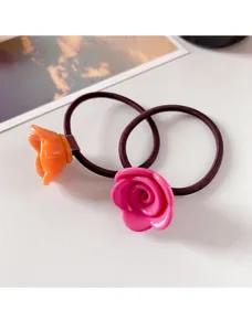 Franse vintage acetaat roos haarelastiekjes, stijlvolle elastische staarthouders voor vrouwen.