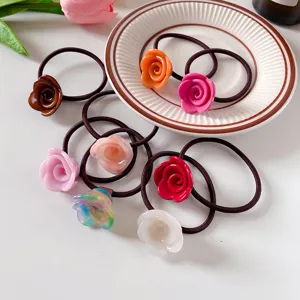 Acetaat roos bloem haarrekkers elegante retro haarband paardenstaart houder dames haaraccessoire