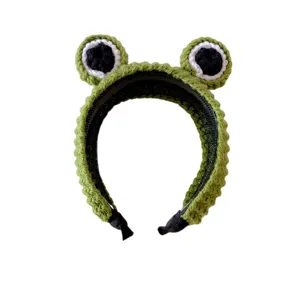 Handmade crochet green frog hair hoop cute plush headband for daily face washing accessories