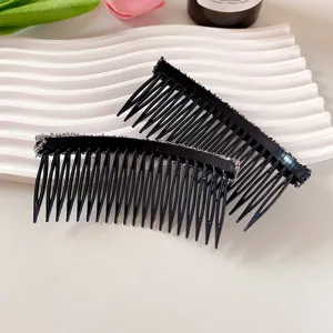 Korean style rhinestone hair comb, black anti-slip teeth insert comb for daily styling.