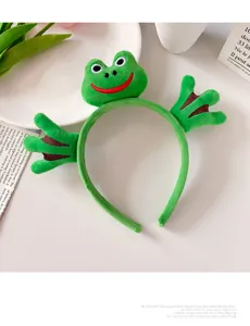 Lindo aro para el cabello de felpa de rana verde diadema de dibujos animados divertida suave