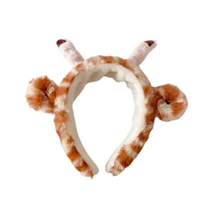Joli bandeau en peluche girafe pour femmes, cerceau à cheveux doux pour le lavage du visage.
