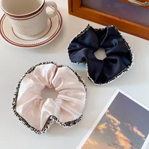 Set de dos coleteros de satén para el pelo con borde de tweed estilo elegante para mujer