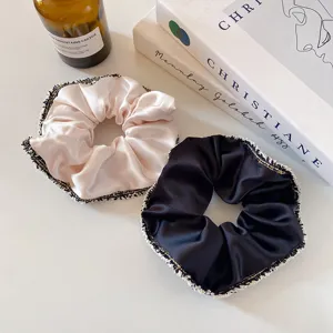 Elegantes coleteros de satén con borde de encaje, accesorios para el cabello de moda.