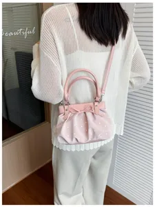 Chic pink polka dot pleated underarm shoulder bag for women, stylish summer commuter crossbody bag