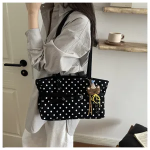 Borsa tote in tela a pois stile coreano, grande borsa a spalla casual per donna.