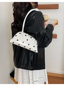 Fashion polka dot shell shoulder bag for women, glossy leather underarm daily casual bag.