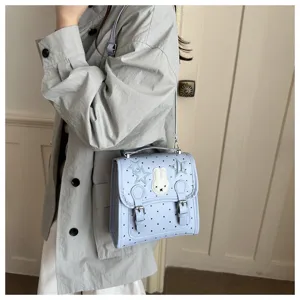 Sac bandoulière mignon brodé de lapin bleu clair mode décontractée mini sac à dos femme