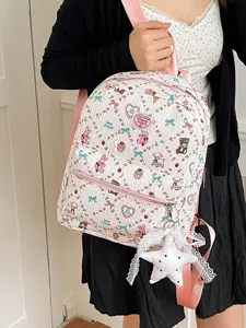 Zaino kawaii carino con stampa cartoon per donna, zainetto scolastico estetico con stella