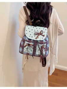 Zaino fantasia a quadri con stelle verde menta stile coreano donna elegante e leggero