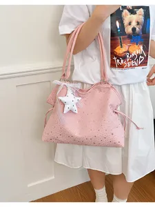 Pink tote bag for women large capacity shoulder handbag star rhinestone casual daily commute