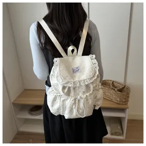 Sac à dos blanc à motif d'étoiles avec cordon, joli sac de jour décontracté pour femmes.