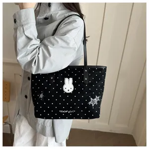 Grand sac cabas en toile à pois pour femmes, sac bandoulière décontracté mignon pour le travail.