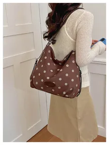 Korean style brown polka dot large capacity shoulder bag retro suede hobo crossbody bag for women