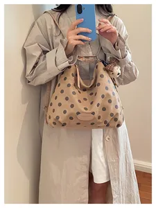 Korean vintage polka dot suede tote bag large capacity casual shoulder crossbody bag for women