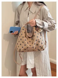 Korean vintage polka dot suede tote bag large capacity casual shoulder crossbody backpack