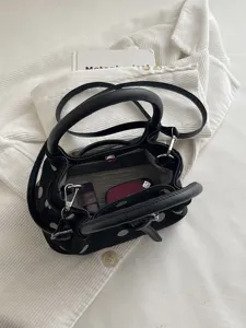Zwarte stippen emmer tas stijlvolle PU lederen handtas veelzijdige crossbody tas