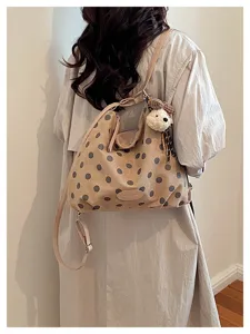 Korean style polka dot large capacity tote bag vintage suede fashionable backpack casual shoulder bag
