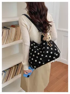 Korean style polka dot large capacity tote bag vintage casual shoulder bag for women.