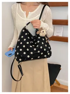 Korean style polka dot suede large capacity tote bag vintage shoulder crossbody bag women