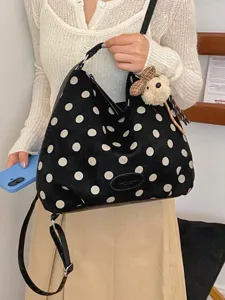 Korean style polka dot large capacity tote bag suede hobo shoulder bag for women daily commute