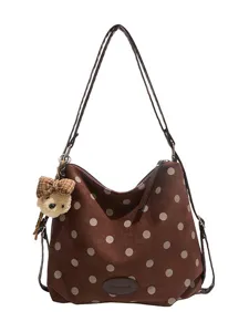 Korean retro polka dot large capacity suede backpack casual commuter shoulder tote bag for women